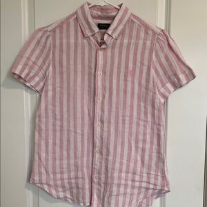 Polo by Ralph Lauren Pink and White Vertical Stripe Short-Sleeve Button-Down
